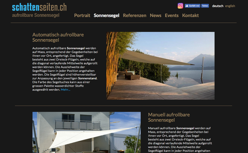Webcom-CMS Referenz - Swiss Sonnensegel AG